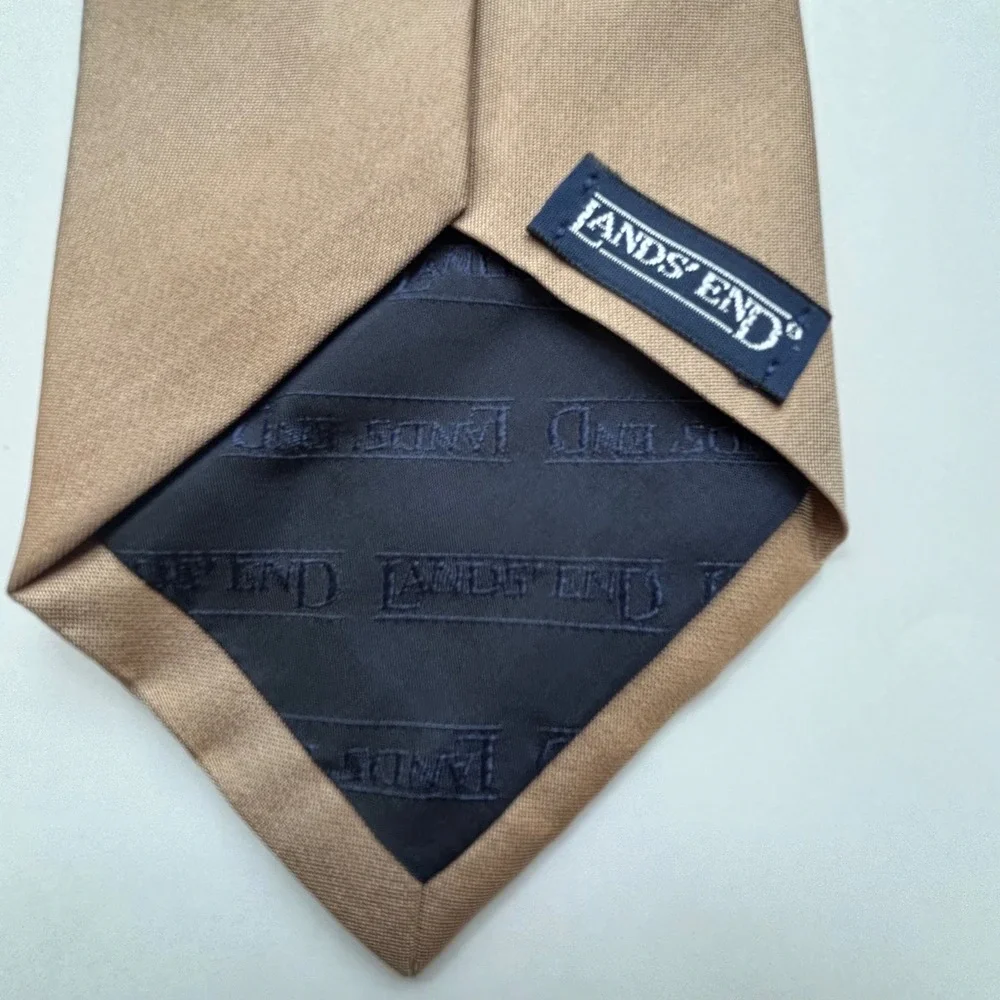 Lands End Tie Beige Tan 100% Silk Classic USA Normcore Minimalist